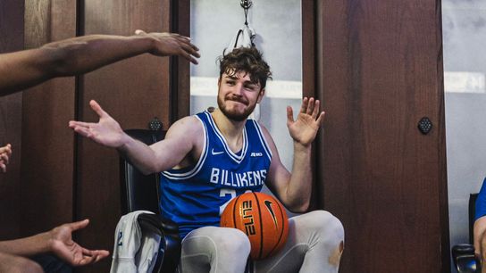 Gibson Jimerson receives the game ball after setting Saint Louis single-game 3PM record with 9 vs. Loyola Chicago. March 1st, 2025