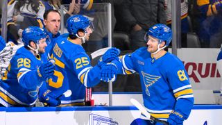 Projecting the Blues Forward Lines for the 2026-27 Season (St Louis Blues). Photo by Jeff Curry-Imagn Images