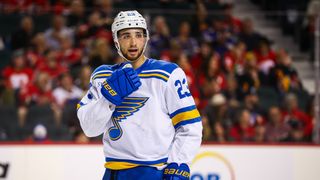 From Liability to Cornerstone: Logan Mailloux Is Becoming What the Blues Needed Him to Be (St Louis Blues). Photo by Sergei Belski-Imagn Images