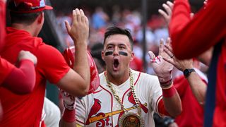 Nootbaar’s HR saved the Cardinals from a replay review nightmare Saturday (St Louis Cardinals). Photo by Jeff Curry-Imagn Images