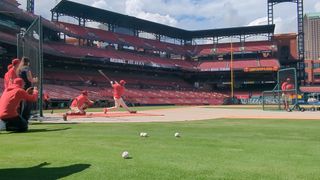 Jordan Walker put on a show during Home Run Derby practice at Busch on Saturday (sports). Photo by Brenden Schaeffer