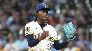 This Abner Uribe celebration calling out the Cardinals has to be seen to be believed (St Louis Cardinals). Photo by Michael McLoone-Imagn Images
